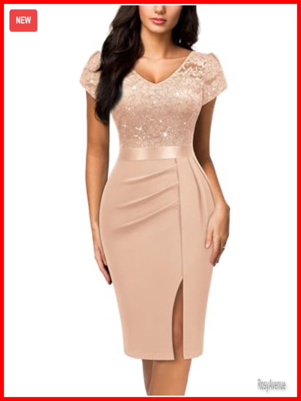 Classy V-Neck Glitter Sequin Lace Cocktail Party Dress